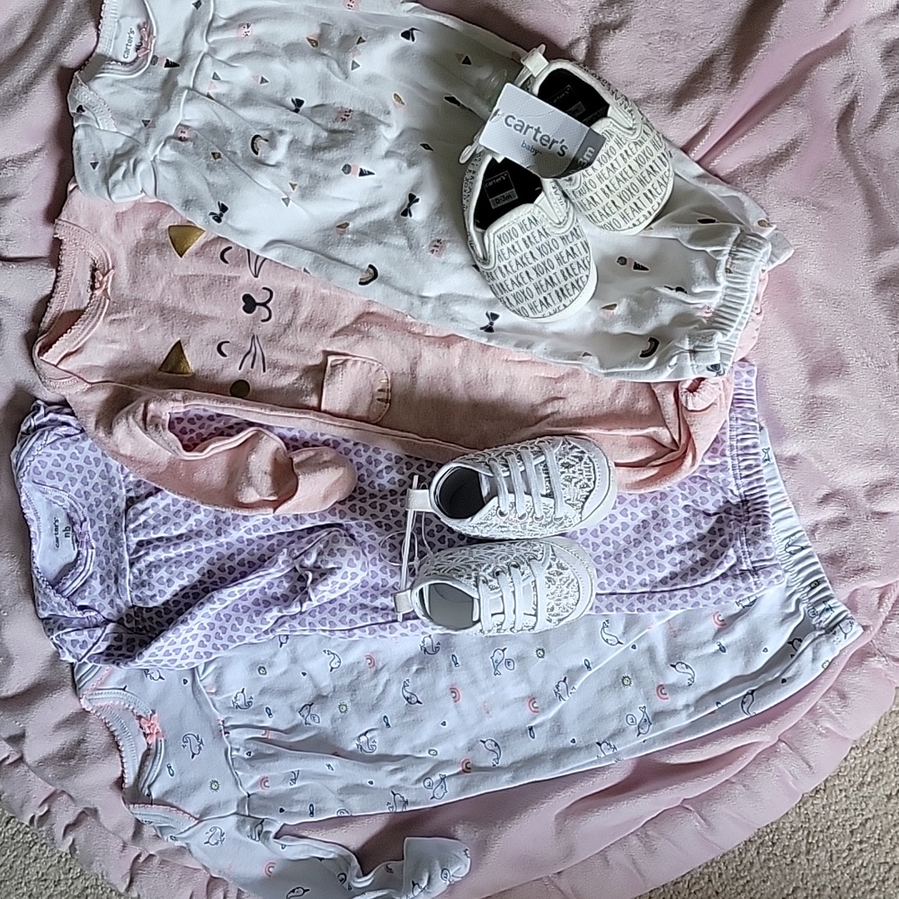 Newborn sleep pj sacks and 0-3 month shoes